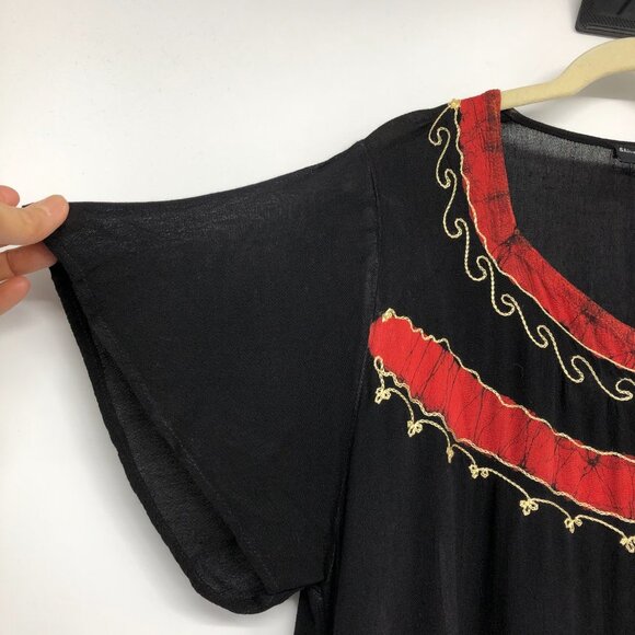 Shiva Fashions Rayon Black & Red High Low Hindi-style Tunic Blouse OS - Picture 6 of 15